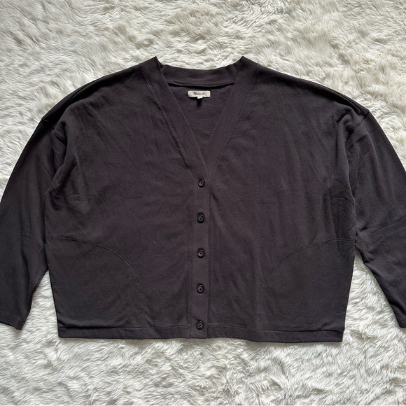 Madewell Cardigan Organic Cotton Crop Sweater Button Front Deep Coal Gray XXL - Picture 5 of 14